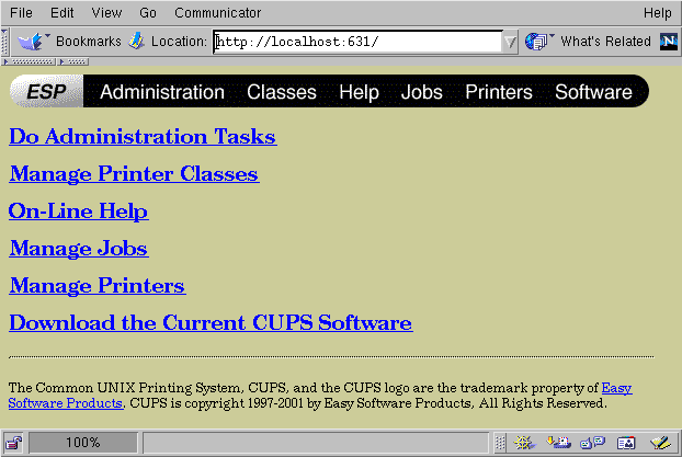 The CUPS Startup Window