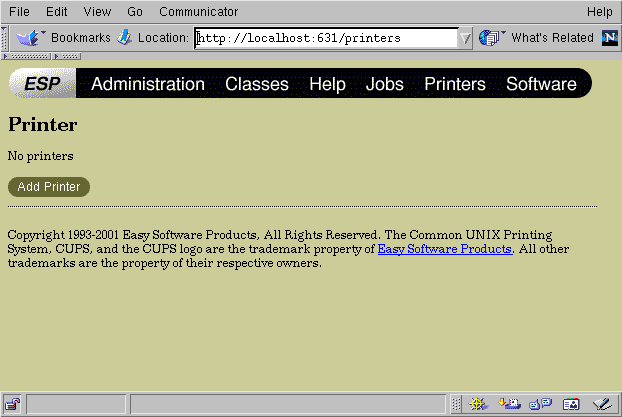 The CUPS Printers Window